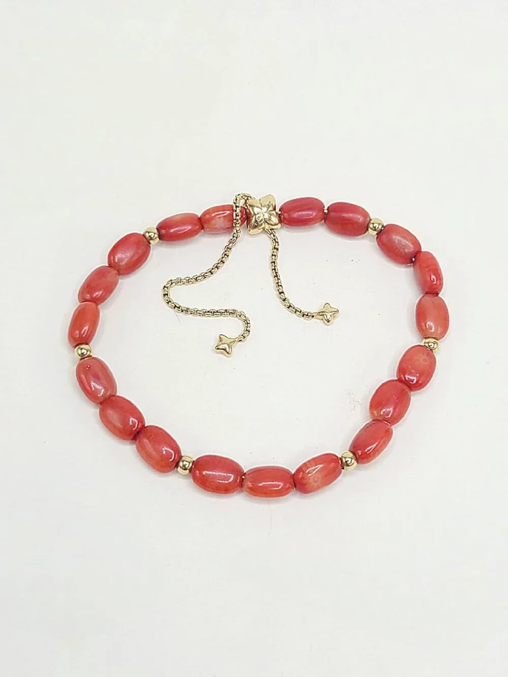 David Yurman Bijoux Pebble Bead Bracelet in Yellow Gold w/ Red Sea Bamboo Coral